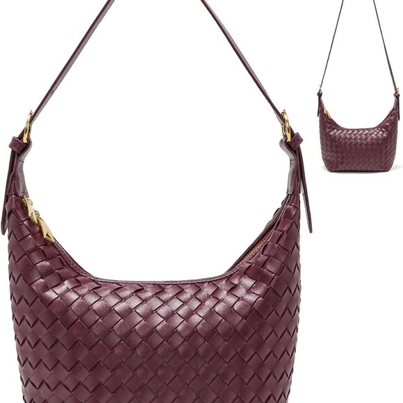 Elegant Burgundy Woven Handbag with Versatile Carrying Styles & Comfort